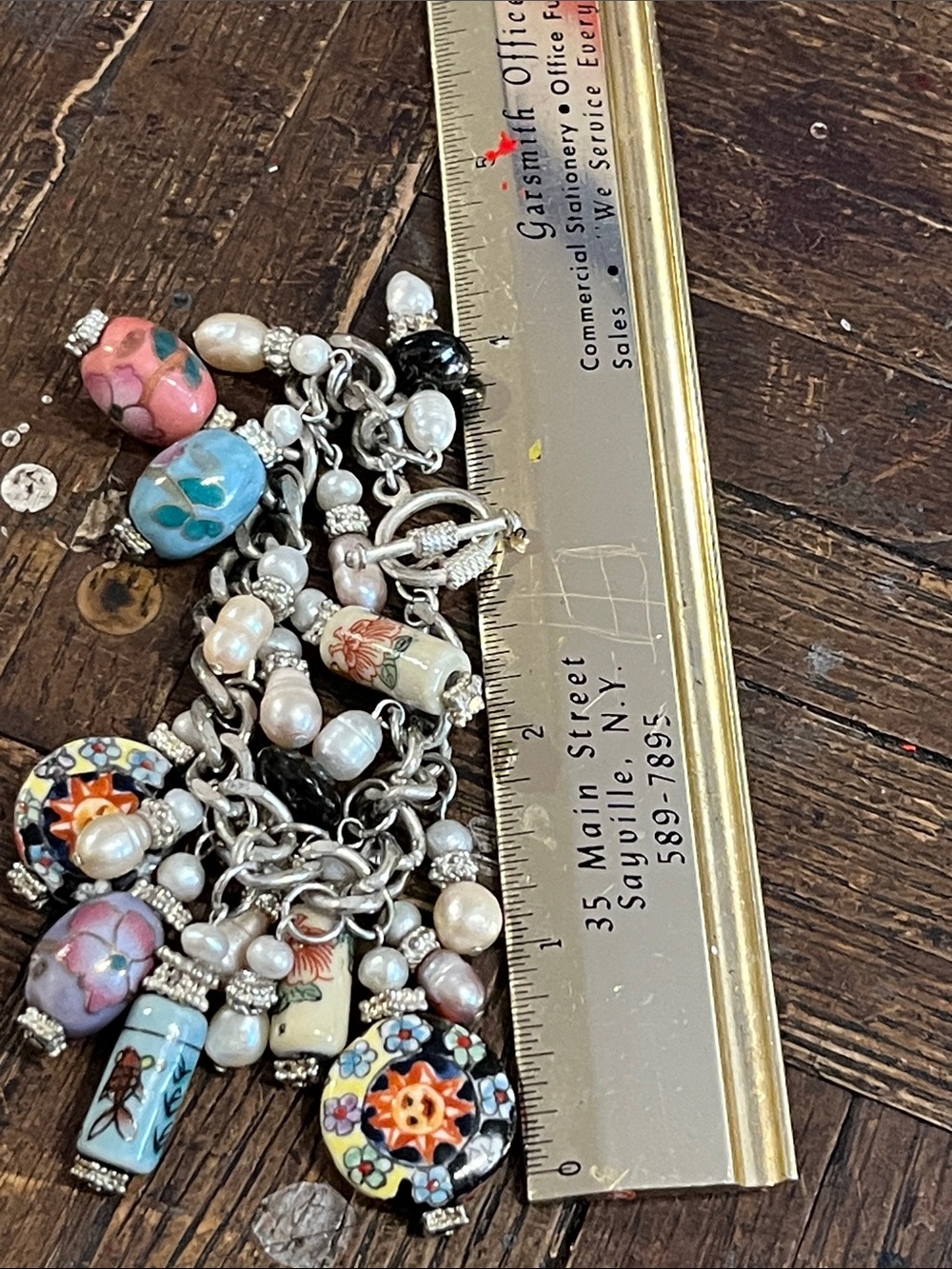 Artisan freshwater Pearl Charm Bracelet -cloisonné/enamel /milifori /charms - Picture 7 of 13
